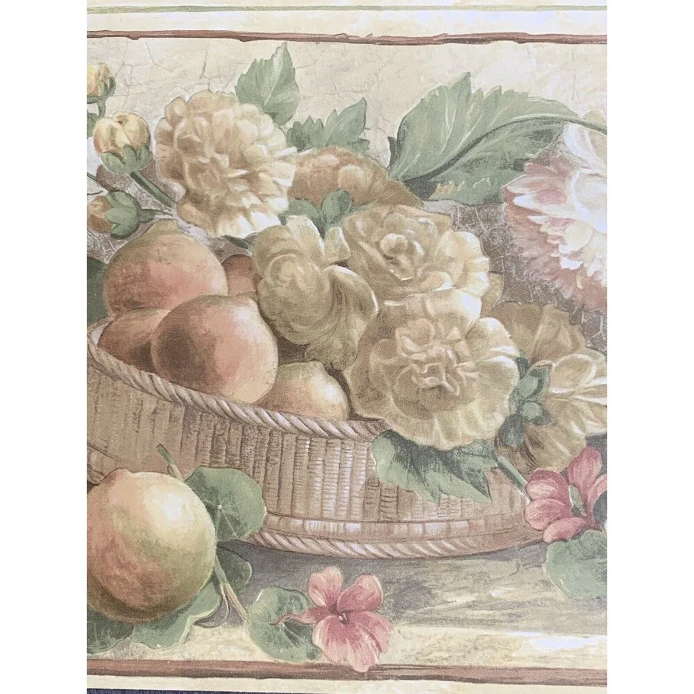 Wallpaper Border Basket Weave Flowers Grapes Fruit The Valley Collection